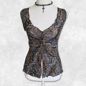 Y2K Micro Mesh Floral Top Whimsigoth Boho Size L